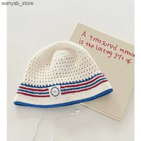 Wide Brim Striped Knitted Bucket Hats for Women - Handcrafted Crochet Sun Hats