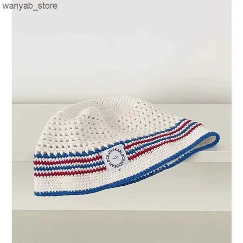 Wide Brim Striped Knitted Bucket Hats for Women - Handcrafted Crochet Sun Hats