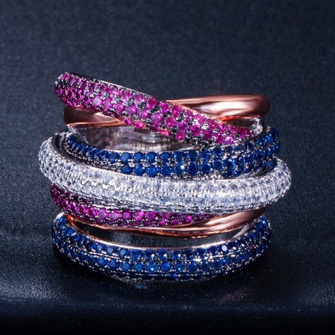 2024 Sparkling 18K White Gold Filled Multicolor CZ Eternity Band for Women