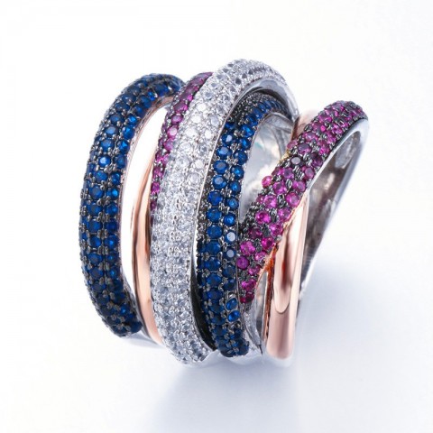 2024 Sparkling 18K White Gold Filled Multicolor CZ Eternity Band for Women