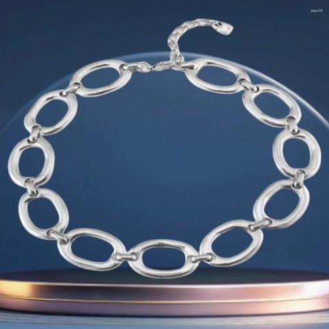 Unisex Neutral Cool Style Silver Oval Ring Chain Pendant Necklace - Holiday Gift