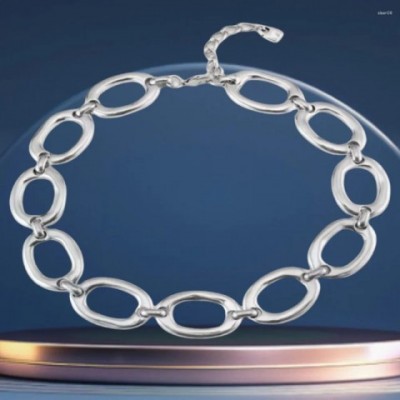 Unisex Neutral Cool Style Silver Oval Ring Chain Pendant Necklace - Holiday Gift