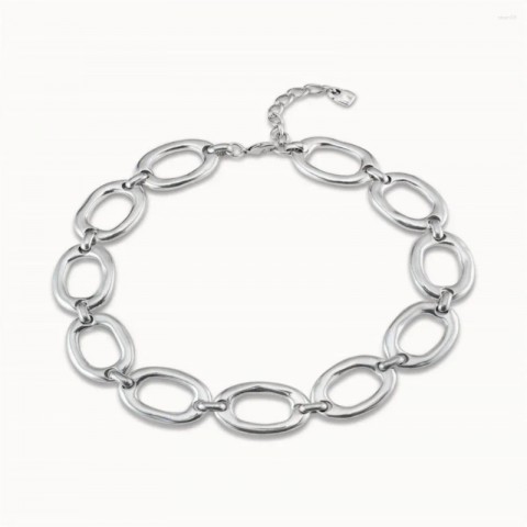 Unisex Neutral Cool Style Silver Oval Ring Chain Pendant Necklace - Holiday Gift