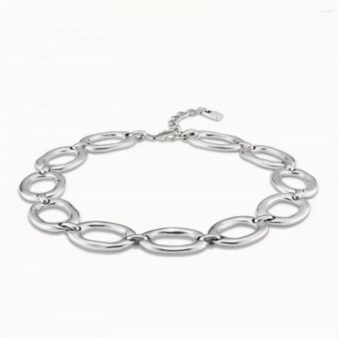 Unisex Neutral Cool Style Silver Oval Ring Chain Pendant Necklace - Holiday Gift