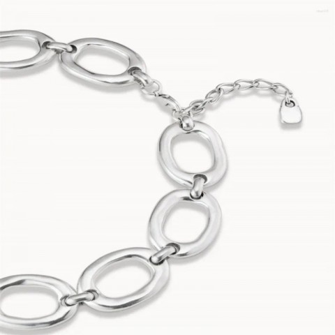 Unisex Neutral Cool Style Silver Oval Ring Chain Pendant Necklace - Holiday Gift