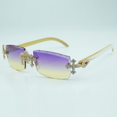 New Cross Diamond Factory Style Sunglasses with White Buffalo Horn Frame & 57mm CR-39 Lenses