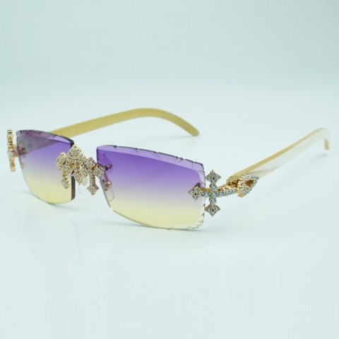 New Cross Diamond Factory Style Sunglasses with White Buffalo Horn Frame & 57mm CR-39 Lenses