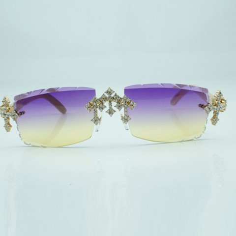 New Cross Diamond Factory Style Sunglasses with White Buffalo Horn Frame & 57mm CR-39 Lenses