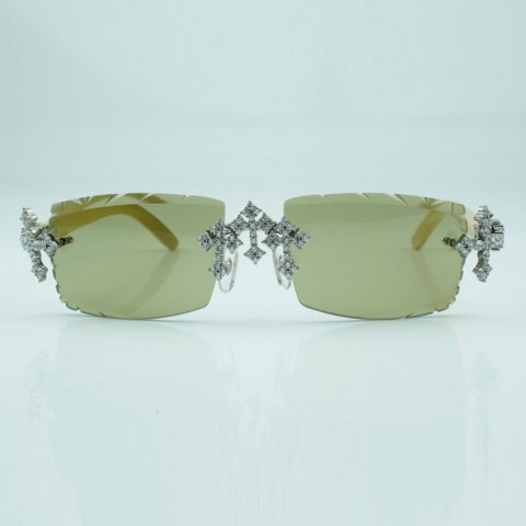 New Cross Diamond Factory Style Sunglasses with White Buffalo Horn Frame & 57mm CR-39 Lenses