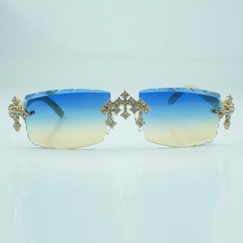 New Cross Diamond Factory Style Sunglasses with White Buffalo Horn Frame & 57mm CR-39 Lenses