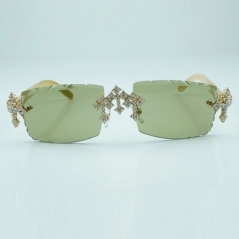 New Cross Diamond Factory Style Sunglasses with White Buffalo Horn Frame & 57mm CR-39 Lenses