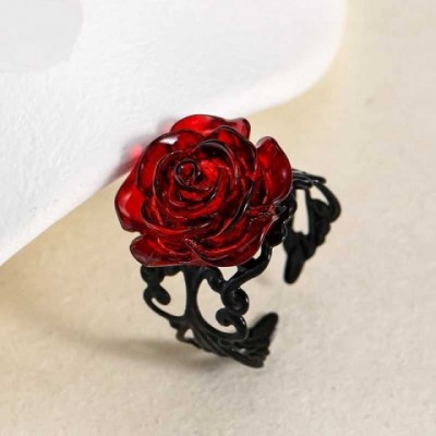 Punk Gothic Adjustable Red Rose Ring for Women - Witch Pagan Vintage Halloween Jewelry XJ241127