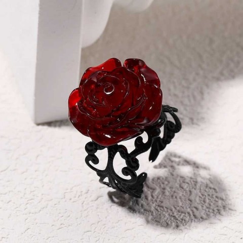 Punk Gothic Adjustable Red Rose Ring for Women - Witch Pagan Vintage Halloween Jewelry XJ241127