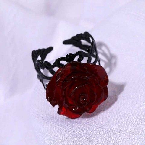 Punk Gothic Adjustable Red Rose Ring for Women - Witch Pagan Vintage Halloween Jewelry XJ241127