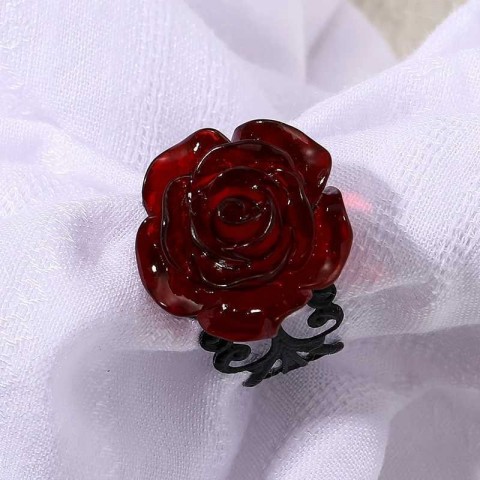 Punk Gothic Adjustable Red Rose Ring for Women - Witch Pagan Vintage Halloween Jewelry XJ241127