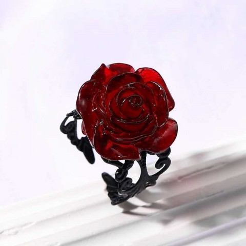 Punk Gothic Adjustable Red Rose Ring for Women - Witch Pagan Vintage Halloween Jewelry XJ241127