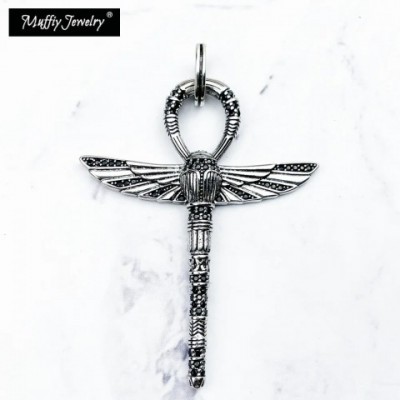 Protective Sterling Silver Pendant Cross Necklace with Scarab Charms for Men