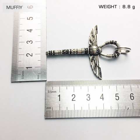 Protective Sterling Silver Pendant Cross Necklace with Scarab Charms for Men