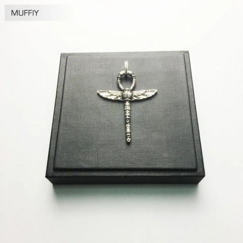 Protective Sterling Silver Pendant Cross Necklace with Scarab Charms for Men