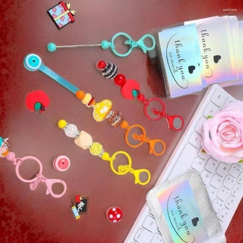Keychains U6XE Boys Trendy Zinc Alloy Pendant Craft Set 60 Pcs Metal Keychain Rods & Thank You Cards