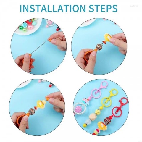 Keychains U6XE Boys Trendy Zinc Alloy Pendant Craft Set 60 Pcs Metal Keychain Rods & Thank You Cards