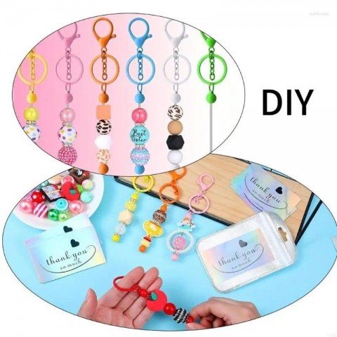 Keychains U6XE Boys Trendy Zinc Alloy Pendant Craft Set 60 Pcs Metal Keychain Rods & Thank You Cards