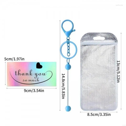 Keychains U6XE Boys Trendy Zinc Alloy Pendant Craft Set 60 Pcs Metal Keychain Rods & Thank You Cards
