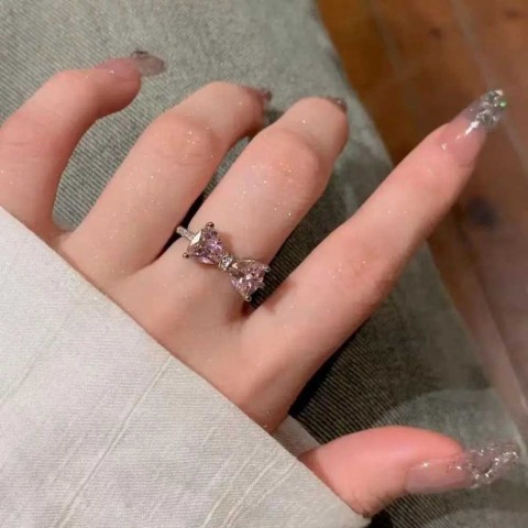 Solitaire Wood Mood Tracker Ring for Women - Adjustable Bowknot Design