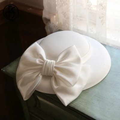 Elegant British FS Wedding Fascinator Hat - Women's Big Brim Bowknot Fedora