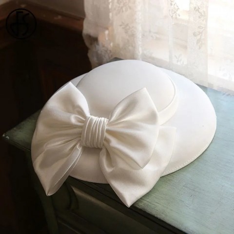 Elegant British FS Wedding Fascinator Hat - Women's Big Brim Bowknot Fedora