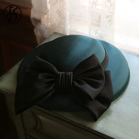 Elegant British FS Wedding Fascinator Hat - Women's Big Brim Bowknot Fedora