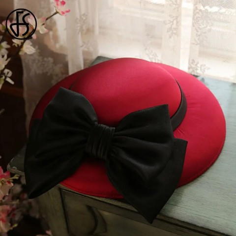 Elegant British FS Wedding Fascinator Hat - Women's Big Brim Bowknot Fedora
