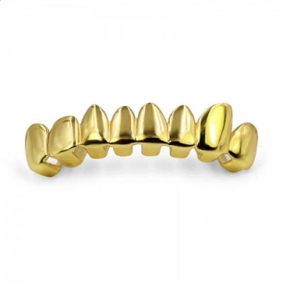 Unisex Gold Color Removable Teeth Grills with 8 Teeth Caps