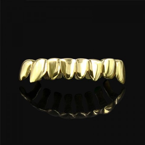 Unisex Gold Color Removable Teeth Grills with 8 Teeth Caps
