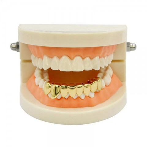 Unisex Gold Color Removable Teeth Grills with 8 Teeth Caps