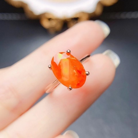 Vintage Unisex Sterling Silver Fire Opal Solitaire Ring
