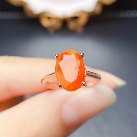 Vintage Unisex Sterling Silver Fire Opal Solitaire Ring