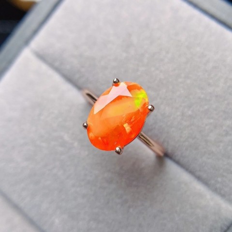 Vintage Unisex Sterling Silver Fire Opal Solitaire Ring