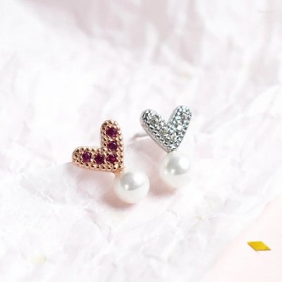 Stud Earrings Women's Sterling Silver Sprouting Heart Design Korean INS Style Elegant Jewelry with Pearls