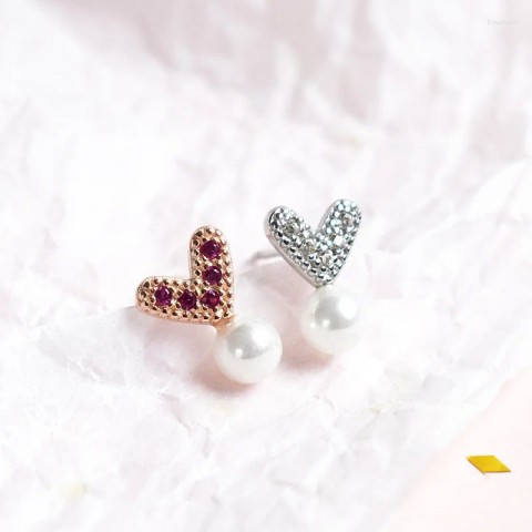 Stud Earrings Women's Sterling Silver Sprouting Heart Design Korean INS Style Elegant Jewelry with Pearls