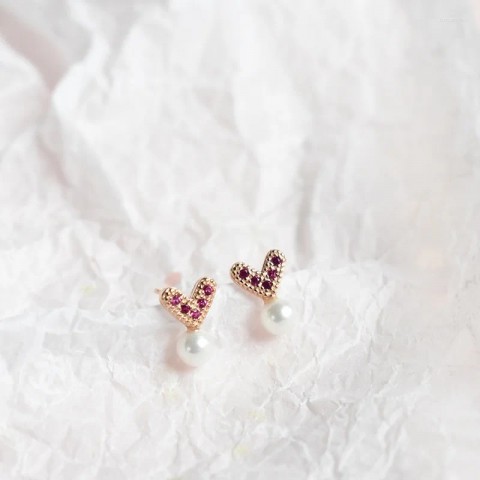 Stud Earrings Women's Sterling Silver Sprouting Heart Design Korean INS Style Elegant Jewelry with Pearls
