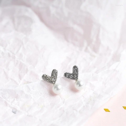 Stud Earrings Women's Sterling Silver Sprouting Heart Design Korean INS Style Elegant Jewelry with Pearls