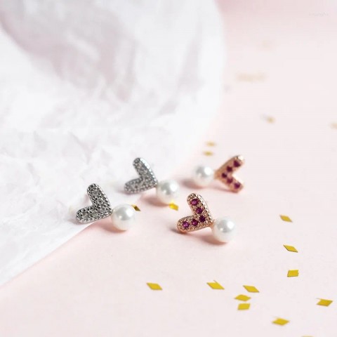 Stud Earrings Women's Sterling Silver Sprouting Heart Design Korean INS Style Elegant Jewelry with Pearls
