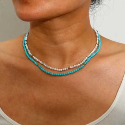 Trendy 18K Gold Plated Choker with Natural Stone Beads for Women