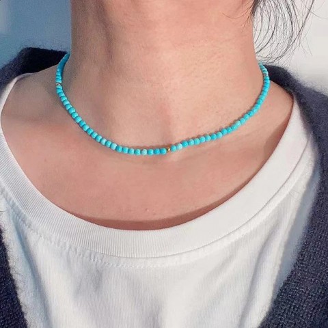 Trendy 18K Gold Plated Choker with Natural Stone Beads for Women