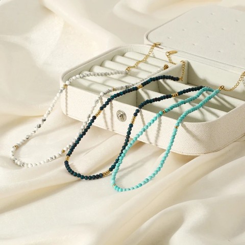 Trendy 18K Gold Plated Choker with Natural Stone Beads for Women
