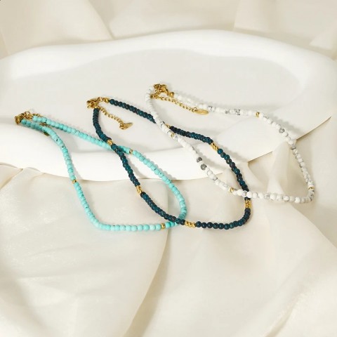 Trendy 18K Gold Plated Choker with Natural Stone Beads for Women