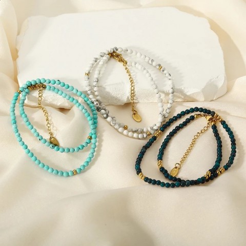 Trendy 18K Gold Plated Choker with Natural Stone Beads for Women