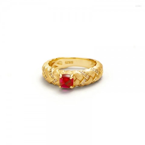 S925 Sterling Silver Cluster Ring with Red Corundum Stones for Women and Men