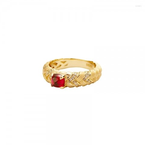 S925 Sterling Silver Cluster Ring with Red Corundum Stones for Women and Men